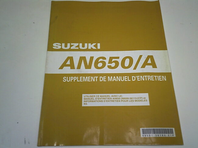 Manuel supplément de manuel d'entretien d'occasion SUZUKI AN 650