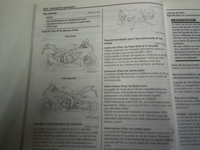 Manuel d'entretien   d'occasion SUZUKI GSXR 750 / 2008